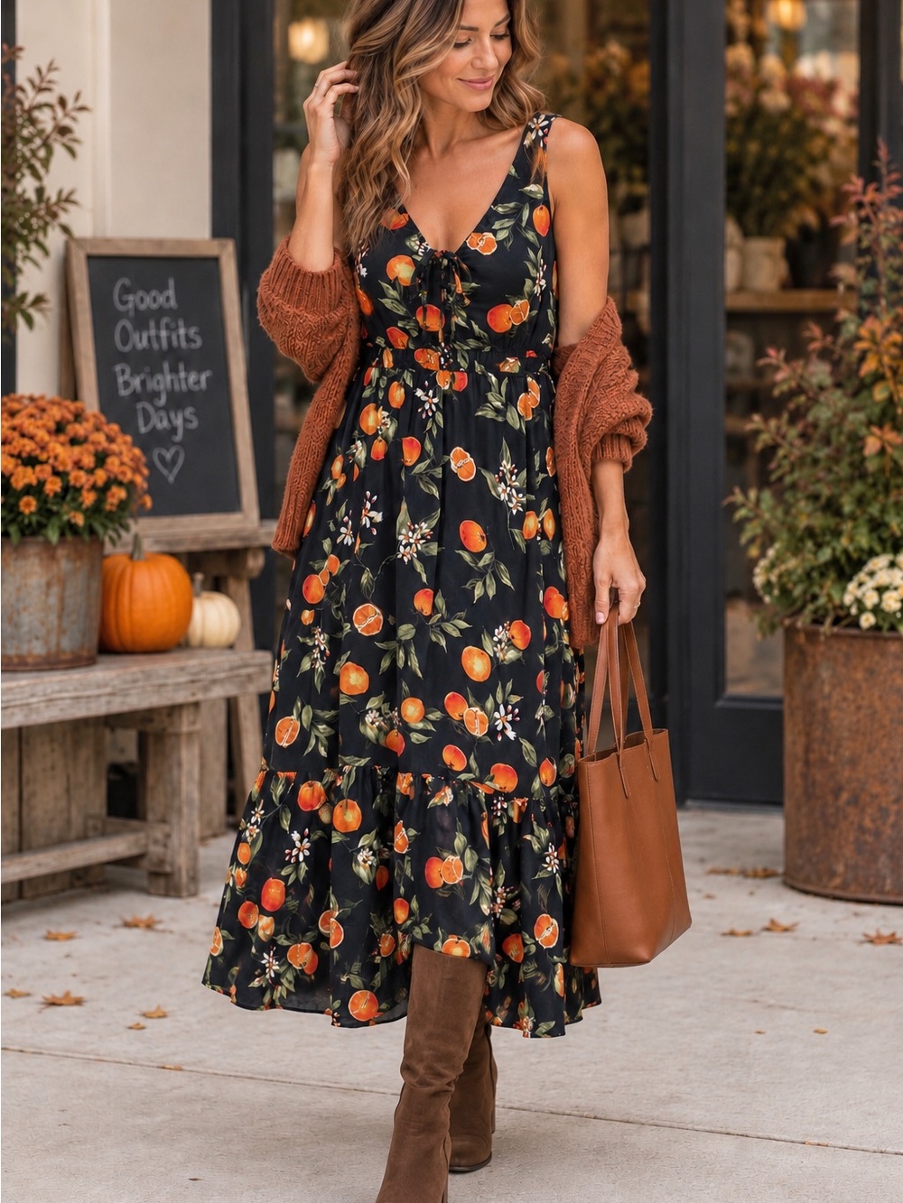 LOFT Orange Citrus Print Maxi Dress Navy Blue Sleeveless Tier 100% Cotton Small